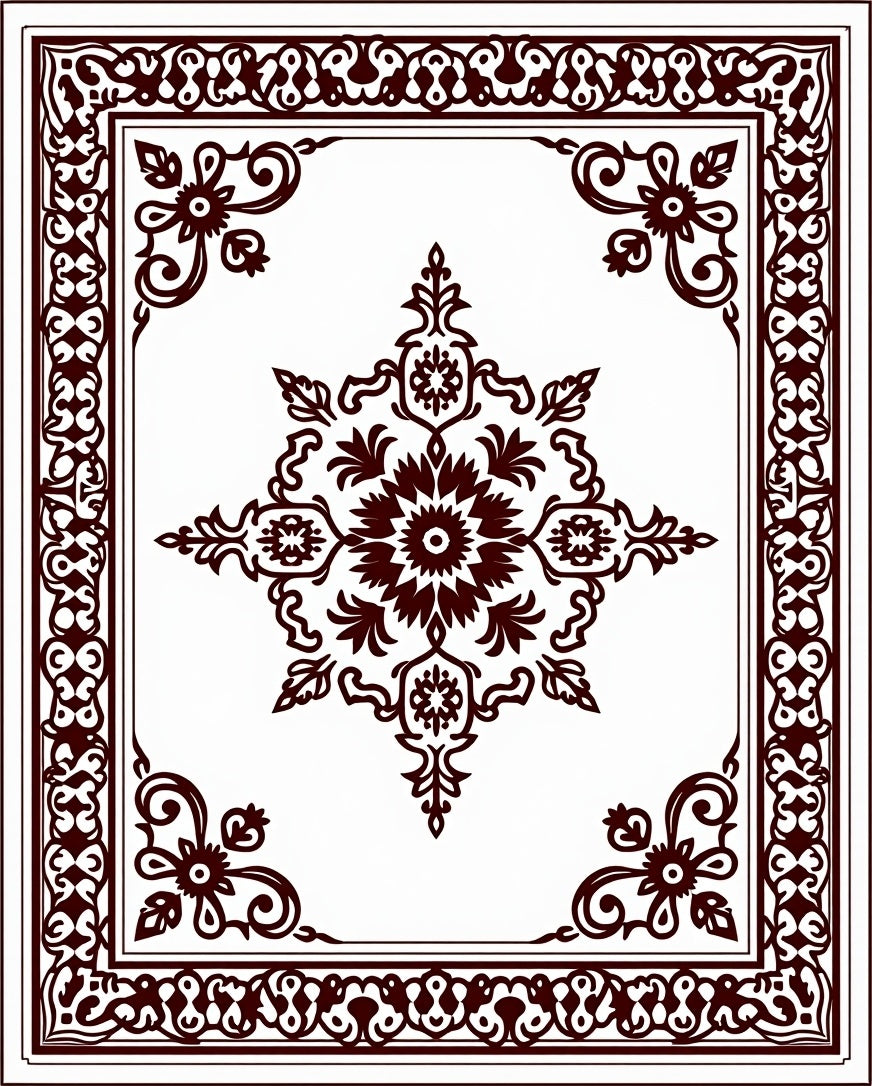 Deep Maroon Floral Medallion Border Rug