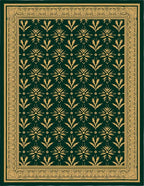 Emerald Green Golden Floral Border Rug