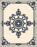 Classic Dark Blue Floral Medallion Frame Rug