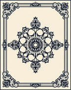 Classic Dark Blue Floral Medallion Frame Rug