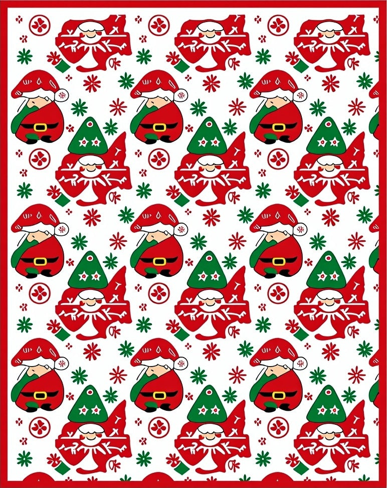 Whimsical Red Green Gnomes Snowflakes Rug