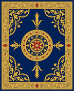 Grand Blue Golden Floral Medallion Rug