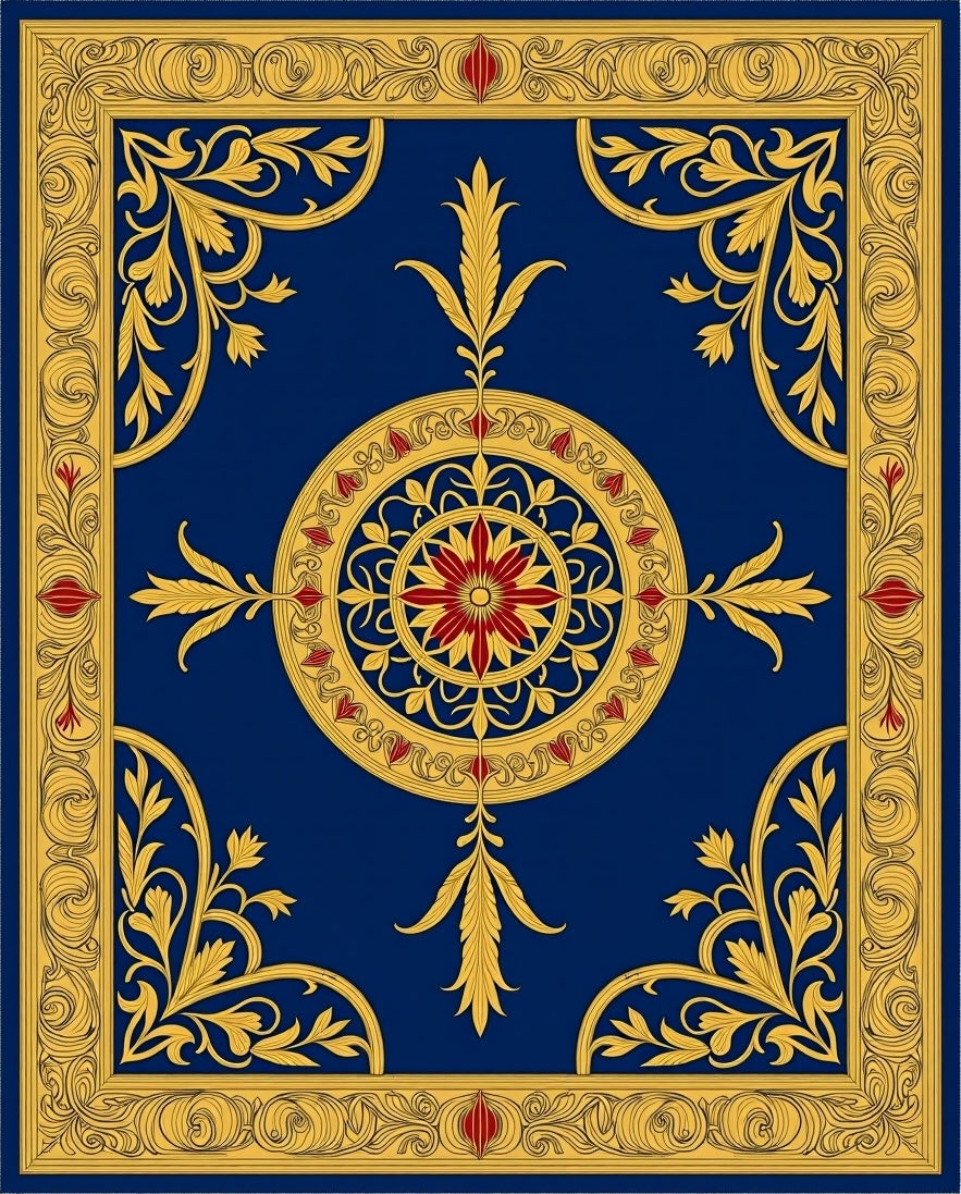 Grand Blue Golden Floral Medallion Rug