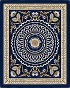 Golden Floral Medallion Navy Rug
