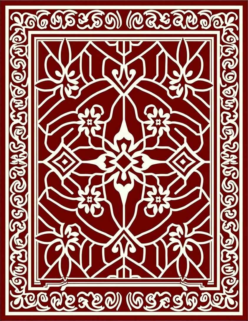 Crimson White Floral Geometric Interlace Rug