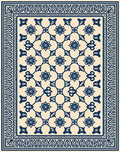 Navy Cream Floral Lattice Border Rug