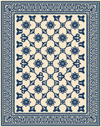 Navy Cream Floral Lattice Border Rug