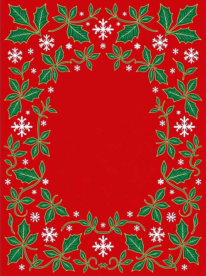 Holiday Red Holly Snowflake Border Rug