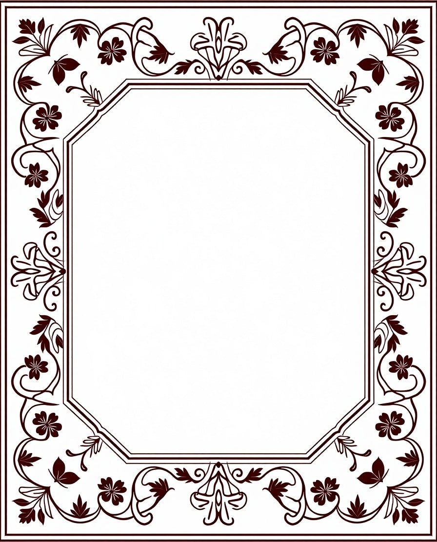 Classic Marroon Floral Vine Border Rug