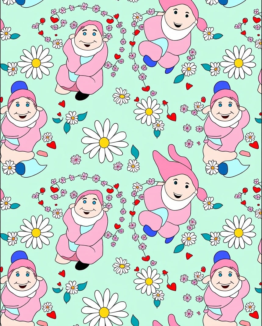 Charming Pink Gnomes Daisy Garland Rug