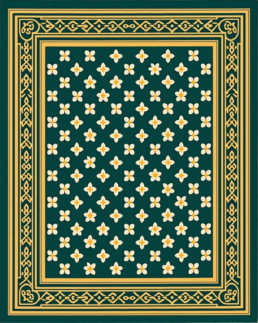 Emerald Green Floral Bordered Rug