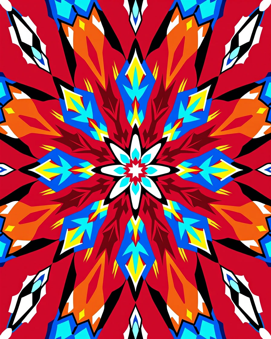 Vivid Red Geometric Starburst Rug