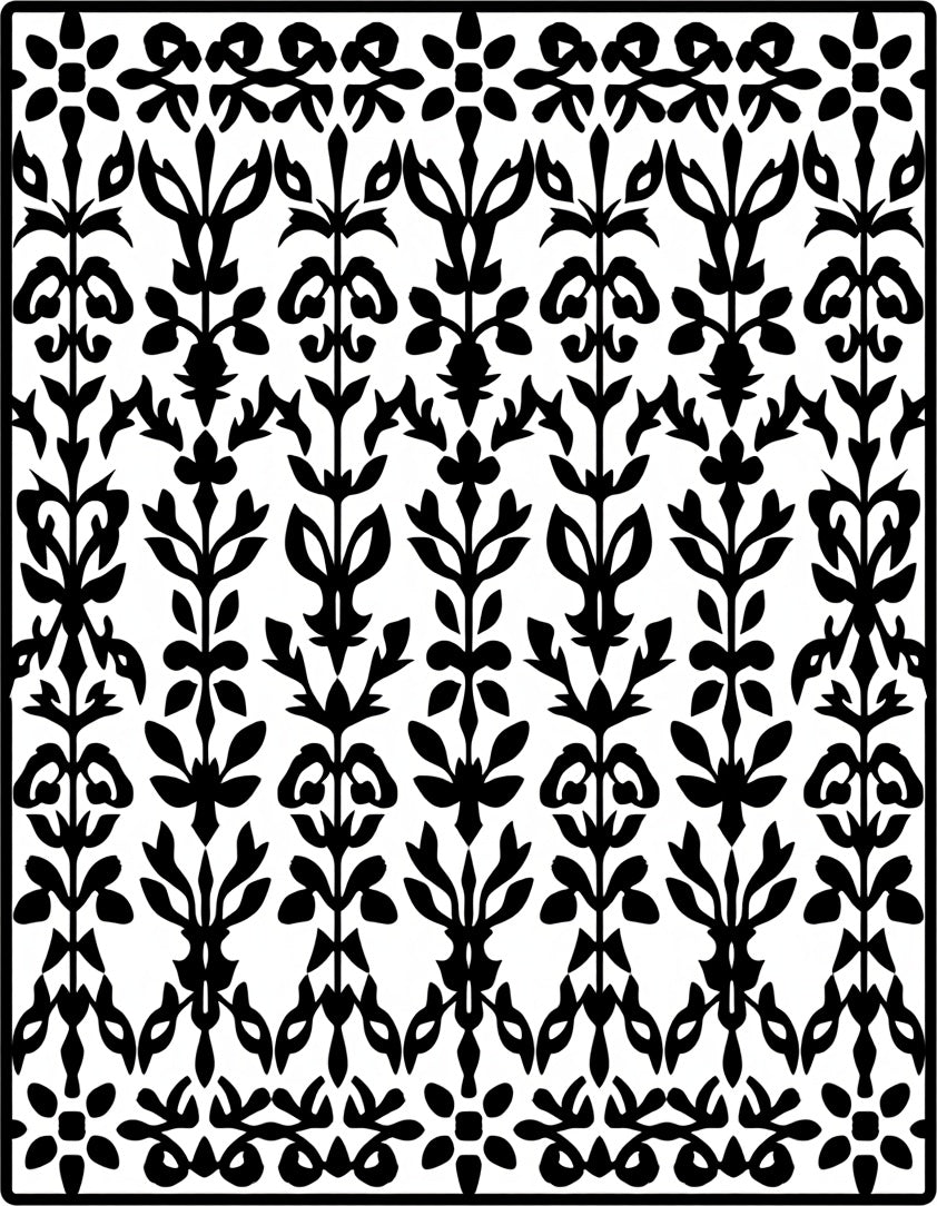 Black White Damask Floral Lace Rug