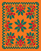 Vibrant Red Green Holly Berry Border Rug