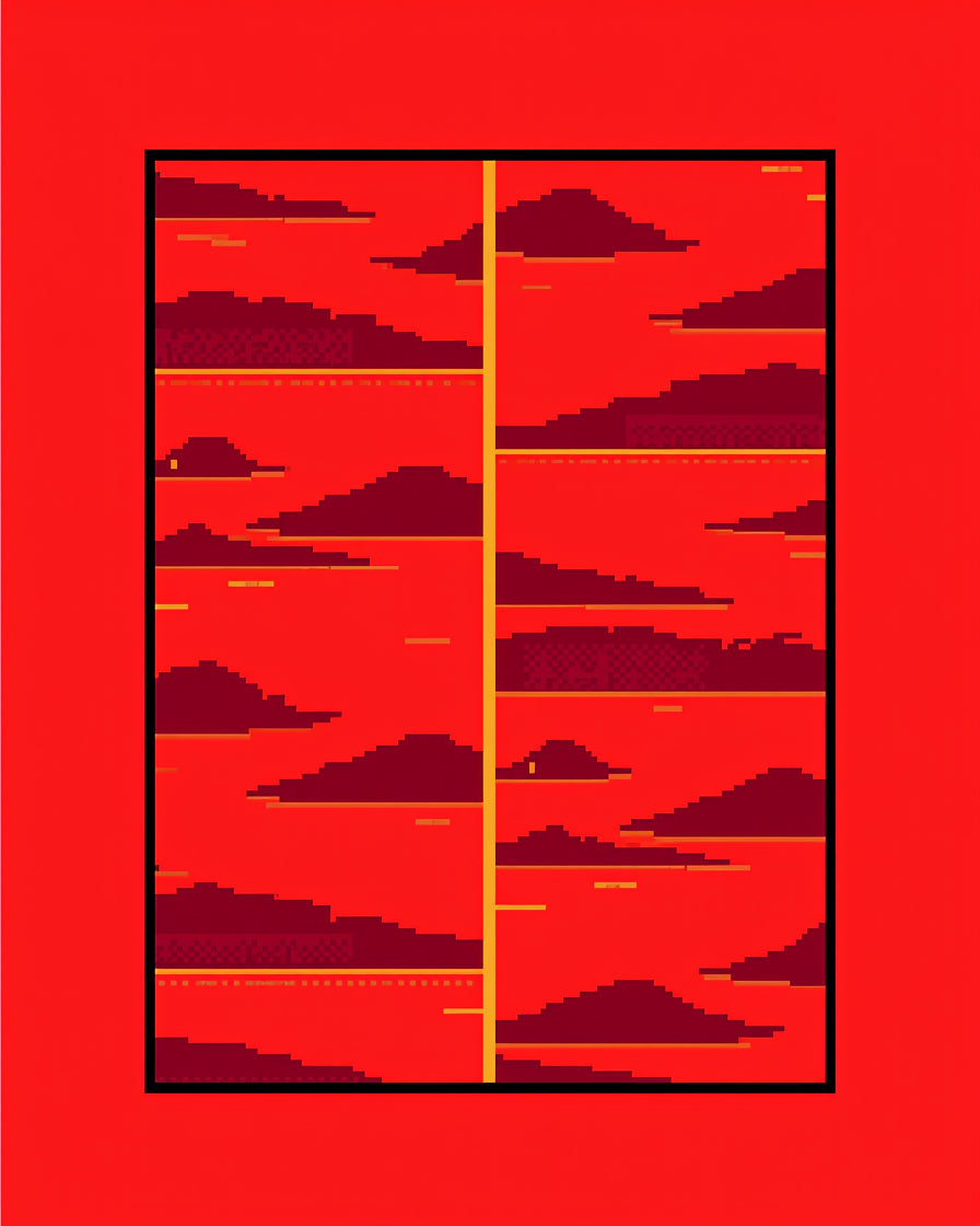 Fiery Red Cloudscape Bordered Rug