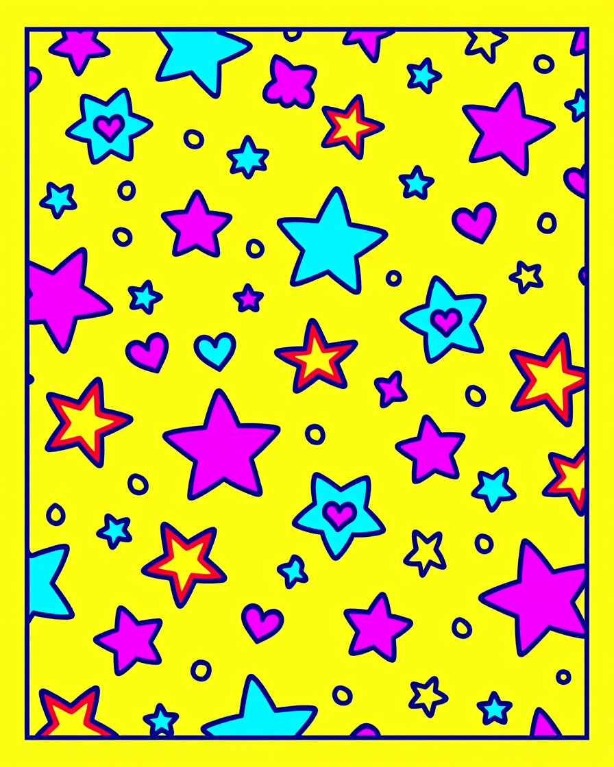 Vibrant Yellow Stars Hearts Rug