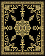 Golden Mandala Medallion Black Rug