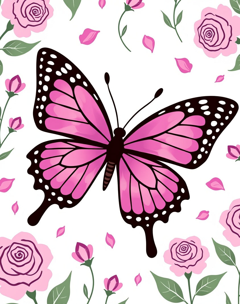 Pink Butterfly Rose Garden Rug