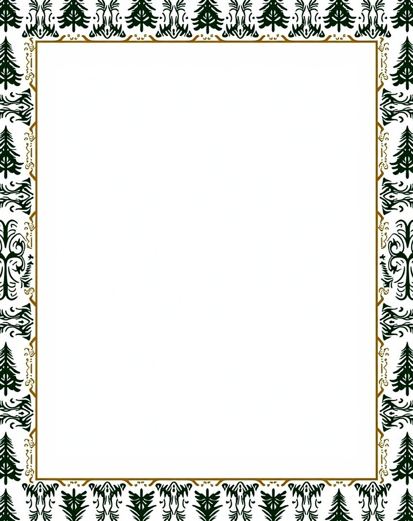 Forest Green Evergreen Silhouette Border Rug