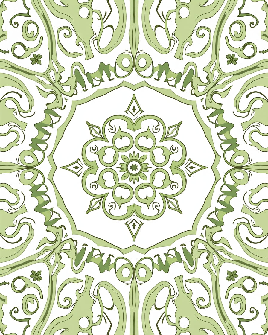Sage Green Floral Medallion Garden Rug