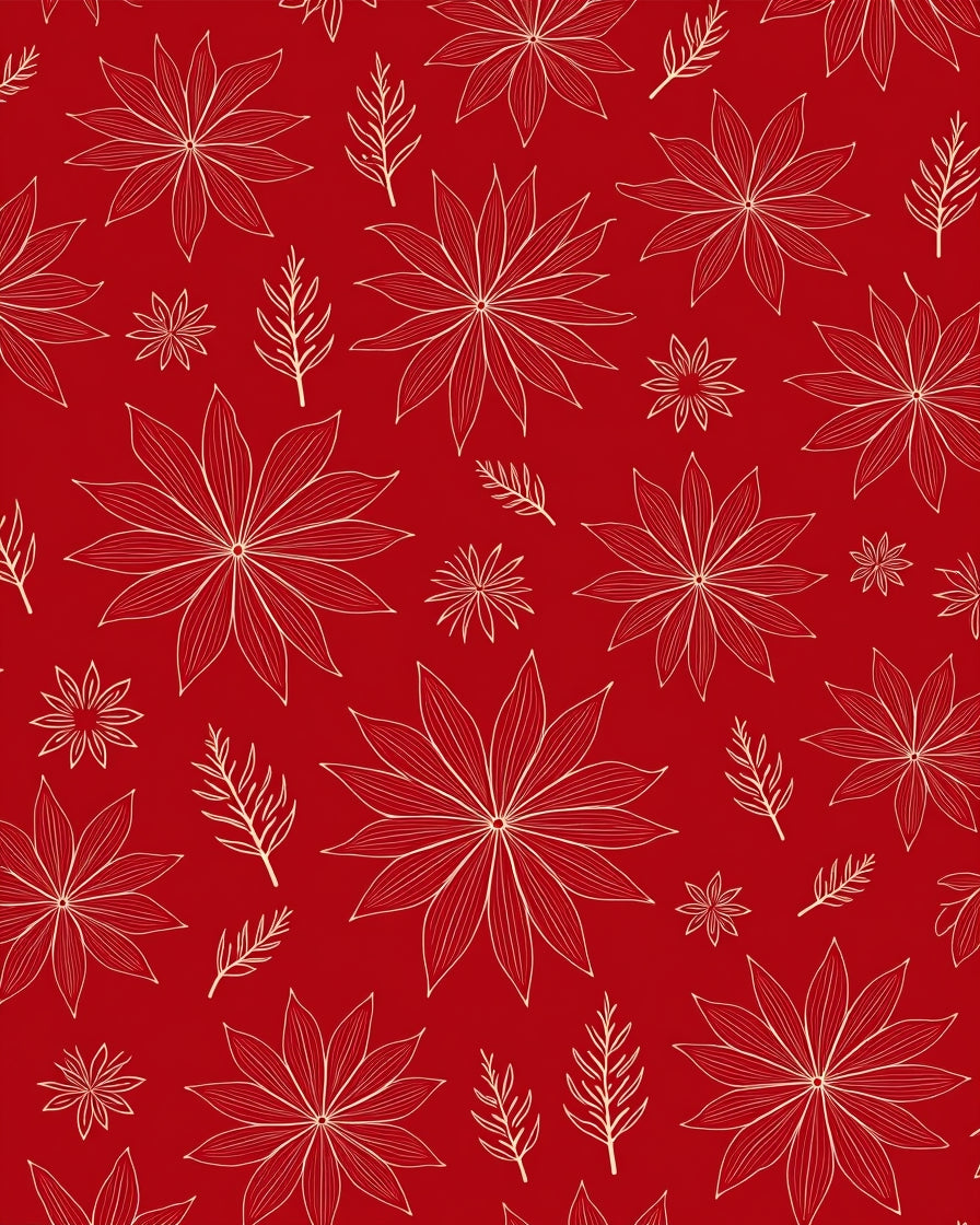 Crimson Poinsettia Floral Line Art Rug