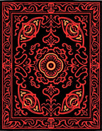 Crimson Black Ornate Floral Medallion Rug