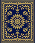 Navy Blue Gold Floral Medallion Rug