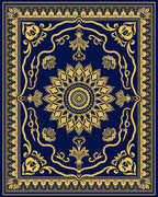 Navy Blue Gold Floral Medallion Rug