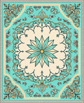 Turquoise Cream Floral Medallion Border Rug