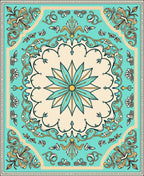Turquoise Cream Floral Medallion Border Rug