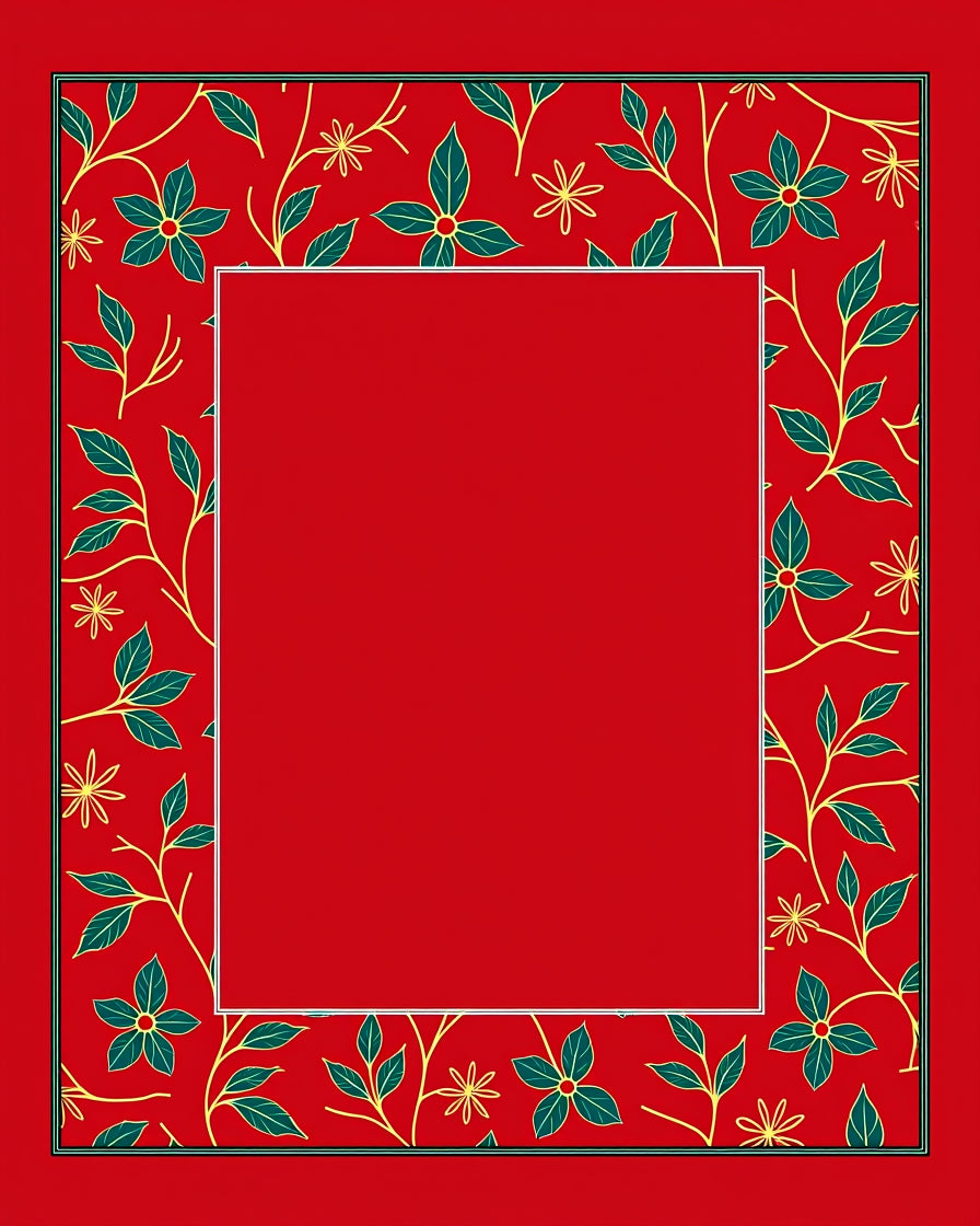 Crimson Floral Vines Border Rug