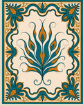 Teal and Gold Floral Frame Rug
