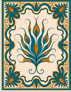 Teal and Gold Floral Frame Rug