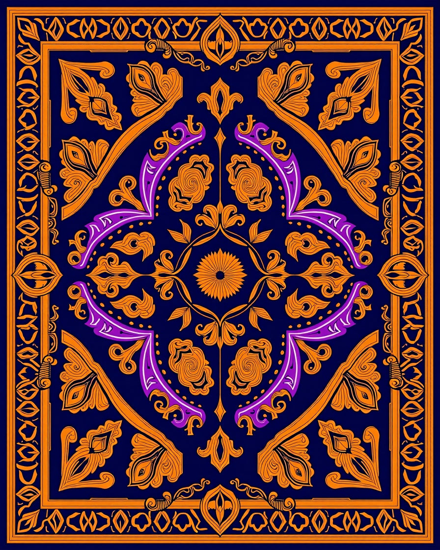 Grand Navy Orange Purple Floral Rug