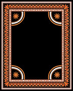 Ornate Orange and Black Medallion Frame Rug