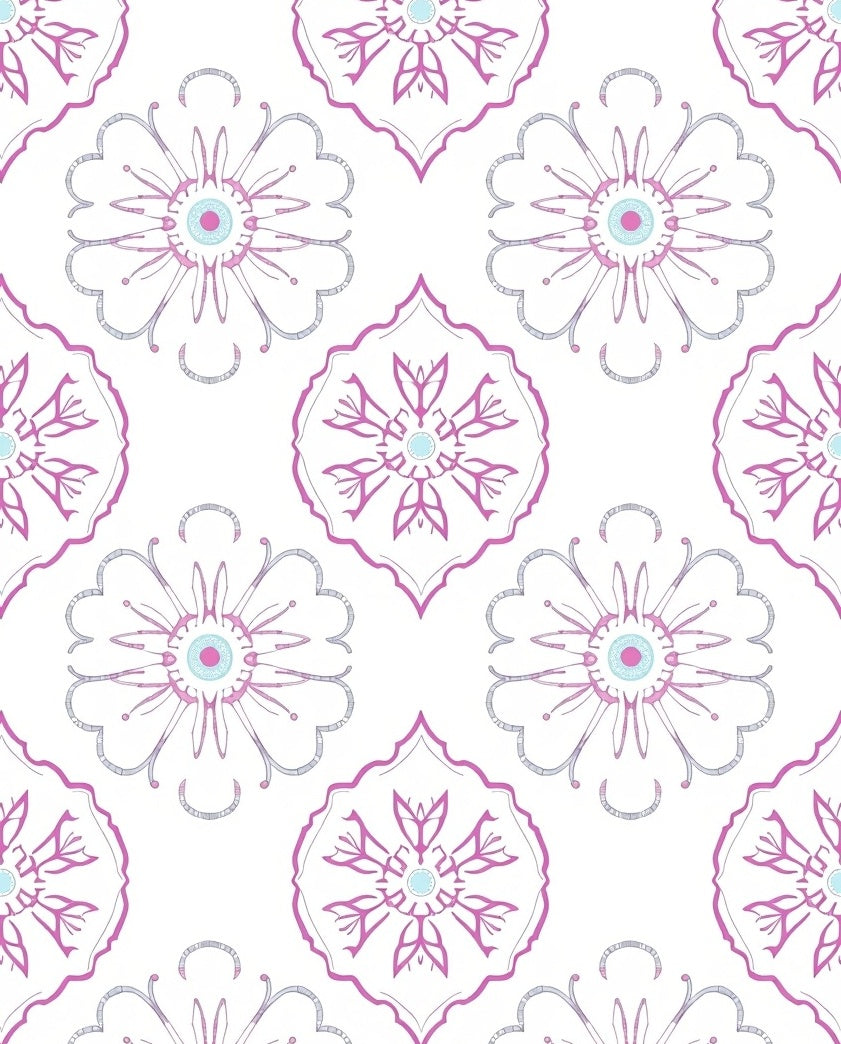 Light Pink Teal Floral Medallion Rug