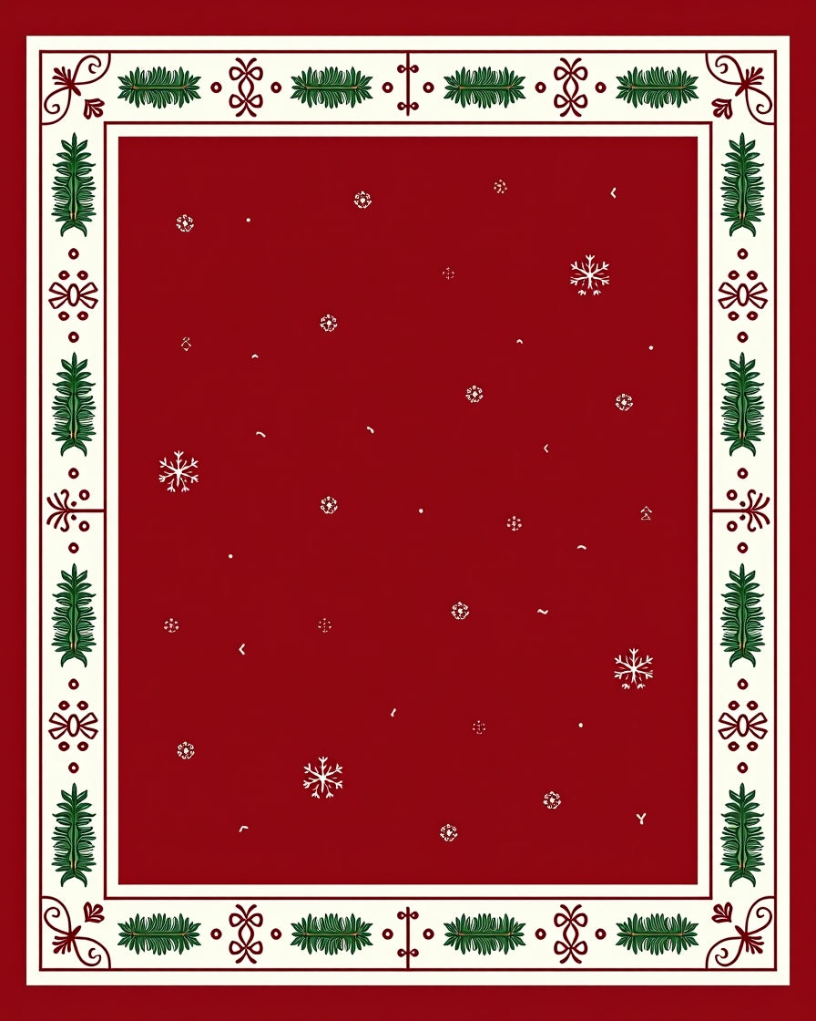 Crimson Snowflake Pine Border Rug