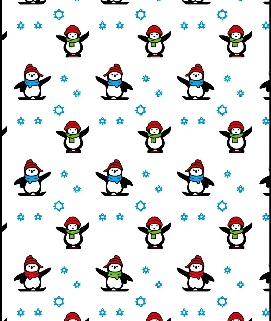 Whimsical Penguins With Snowflakes Theme Rug
