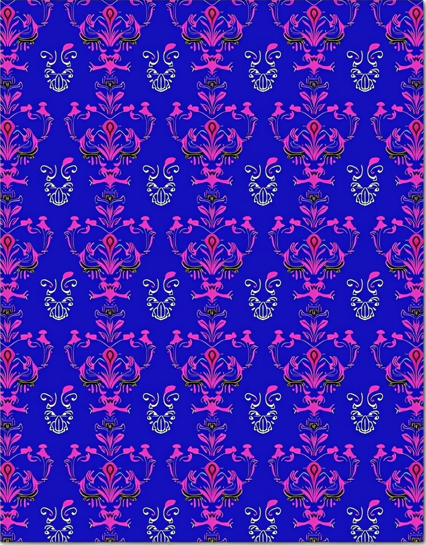 Bold Royal Blue Pink Floral Damask Rug