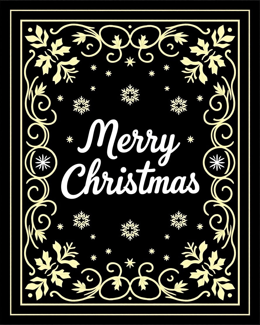 Black Golden Snowflakes Festive Border Rug