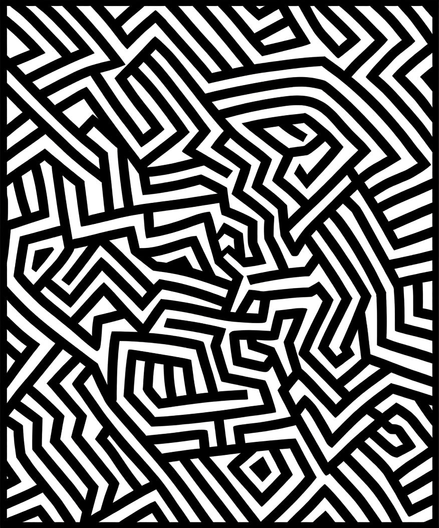 Black and White Geometric Maze Rug