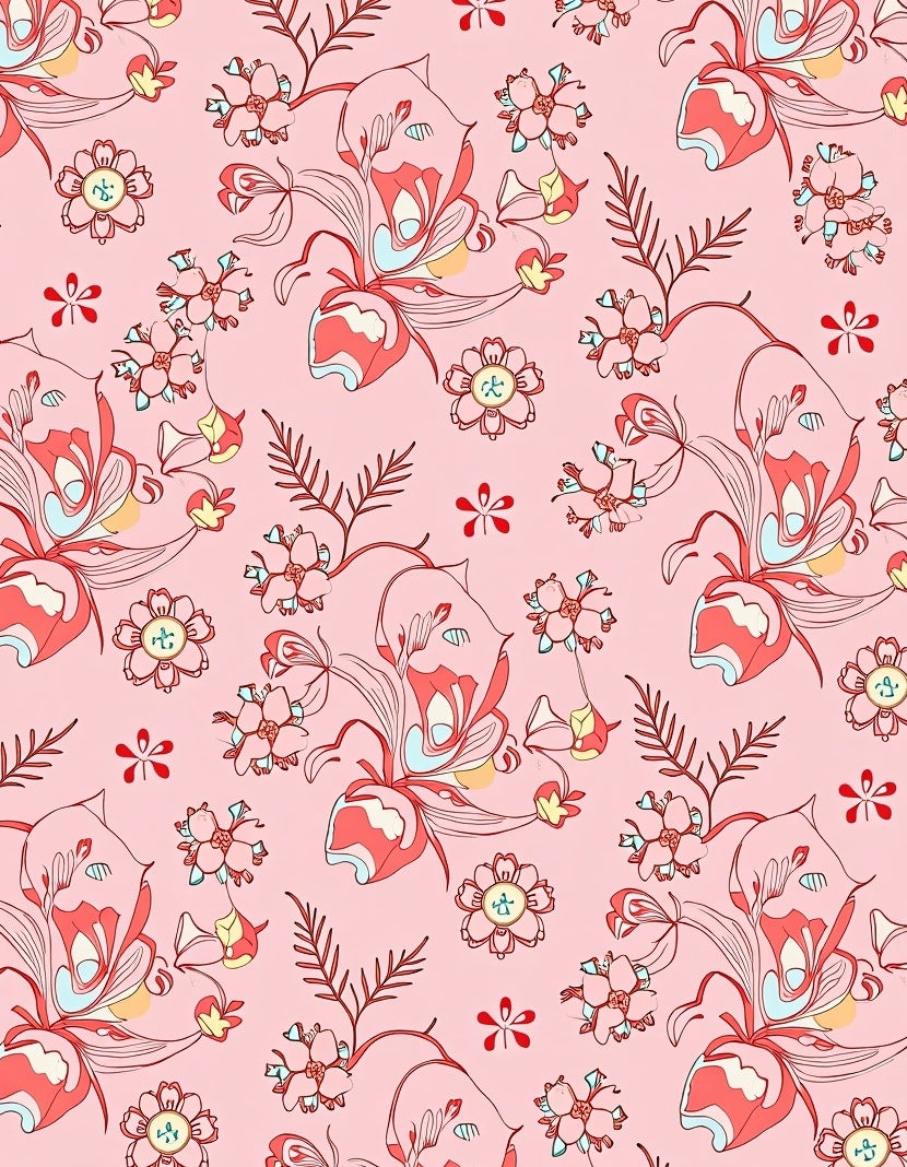 Pink Blush Floral Vine Whimsy Rug