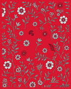 Red White Floral Botanical Vine Rug
