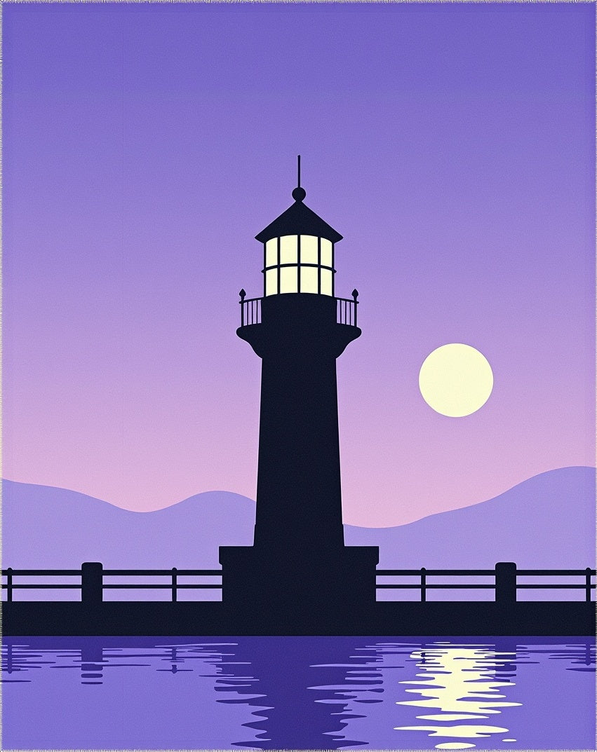 Twilight Purple Lighthouse Reflection Rug