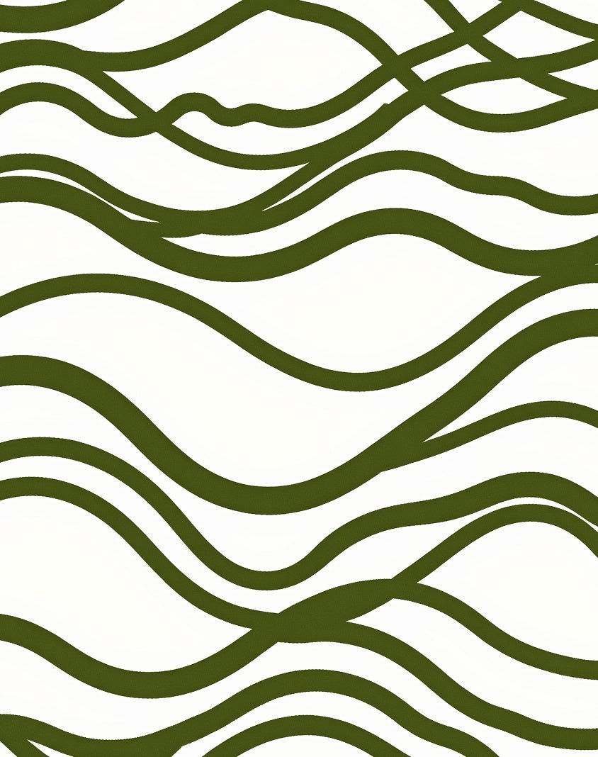 Rich Olive Abstract Wave Lines Rug