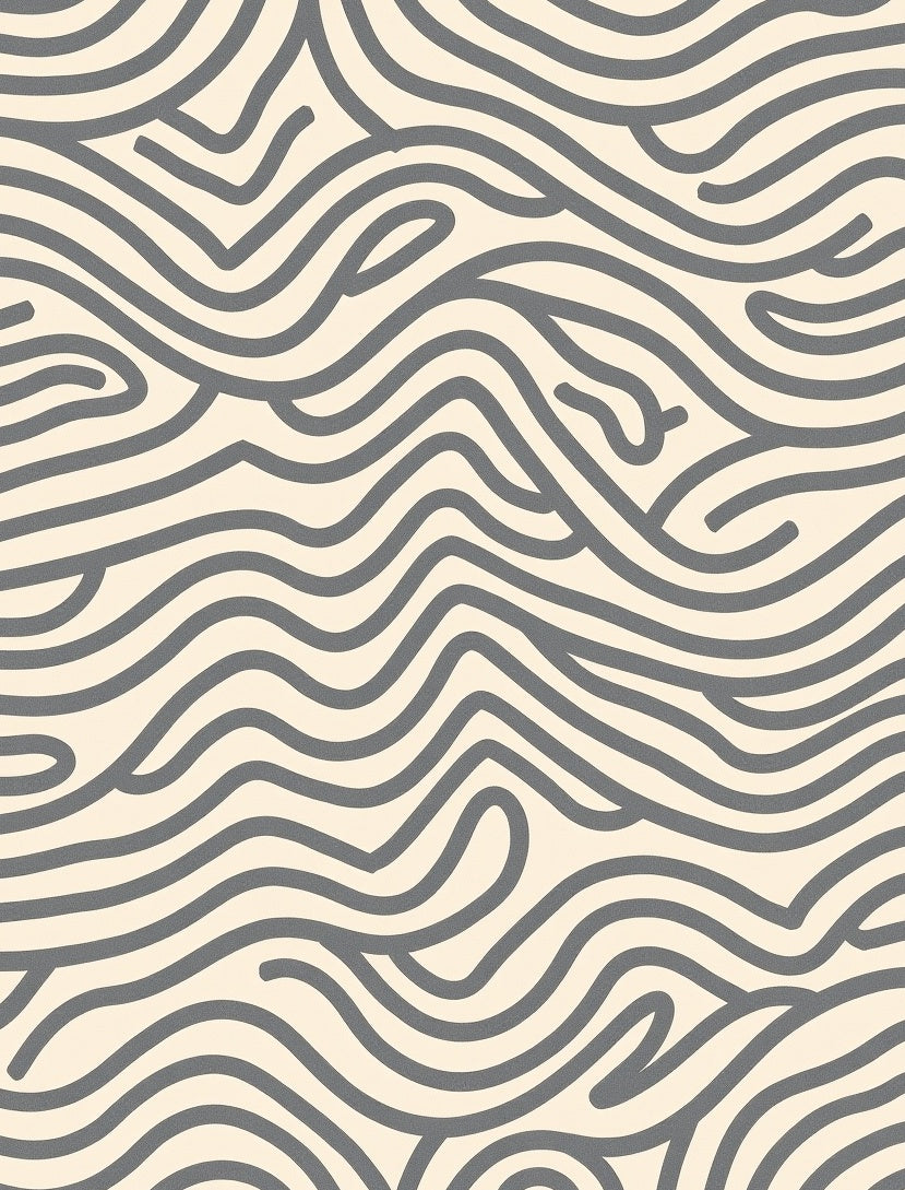 Creamy Gray Abstract Wavy Lines Rug