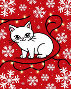 Cute White Cat Snowflake Holiday Lights Rug