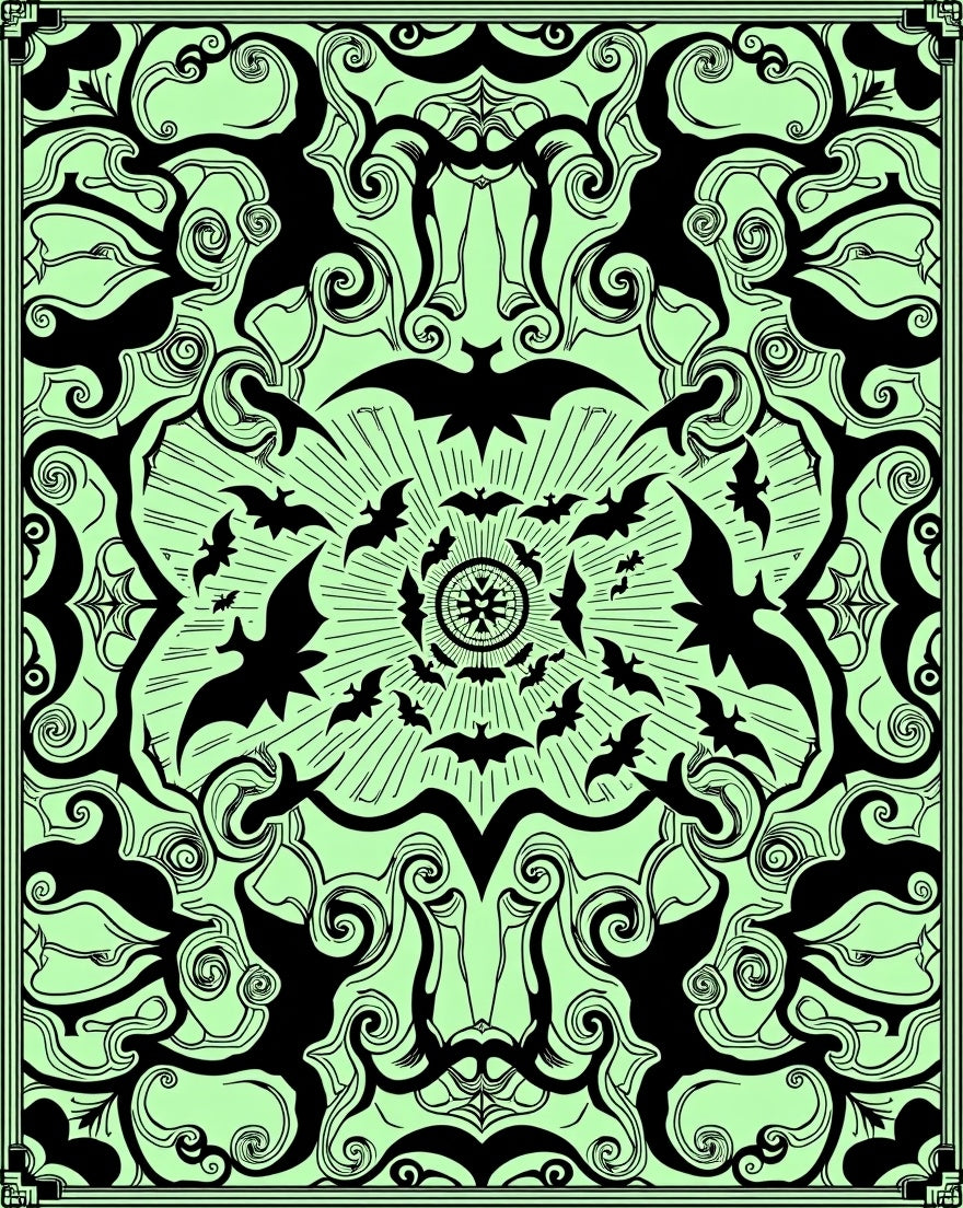 Black Bat Swarm Mandala Rug