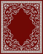 Crimson White Swirling Floral Border Rug