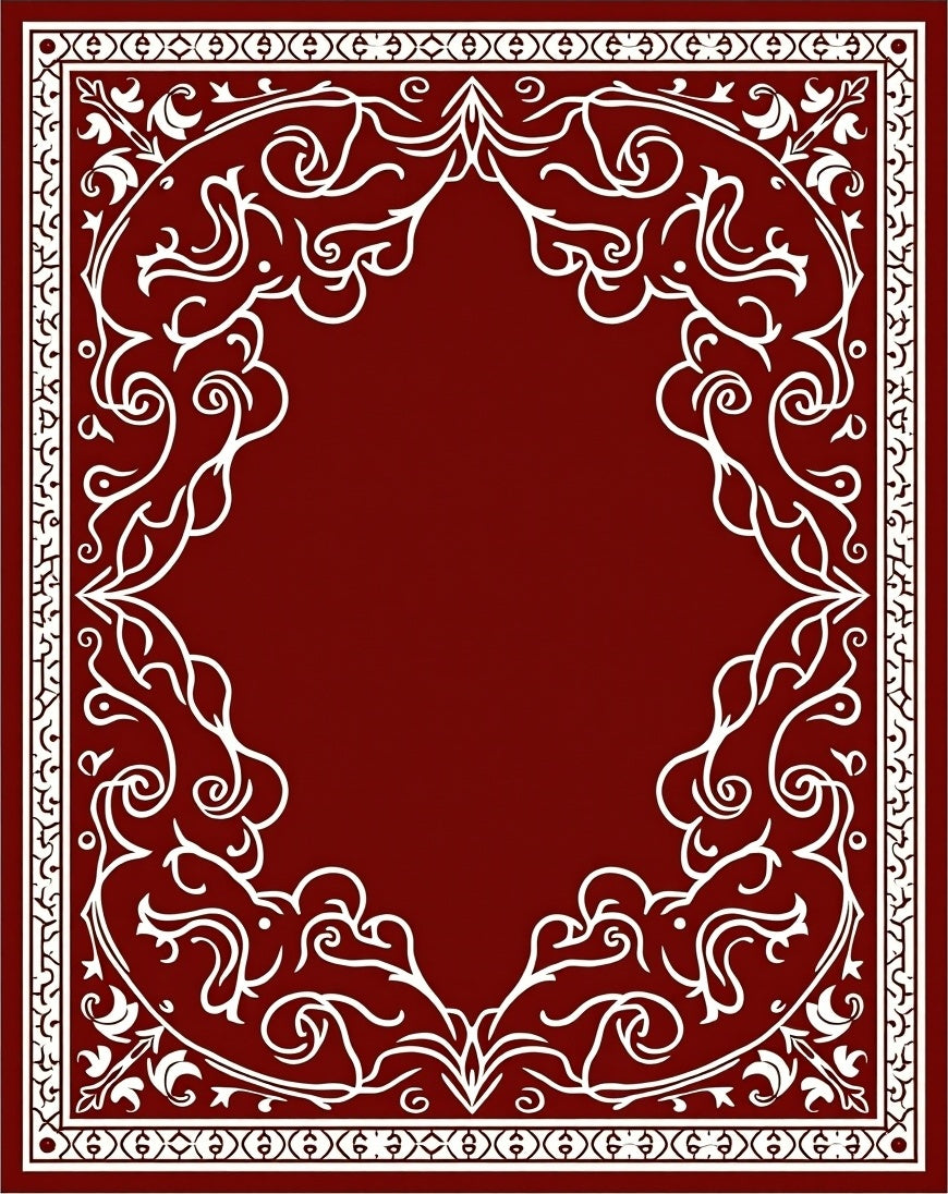 Crimson White Swirling Floral Border Rug